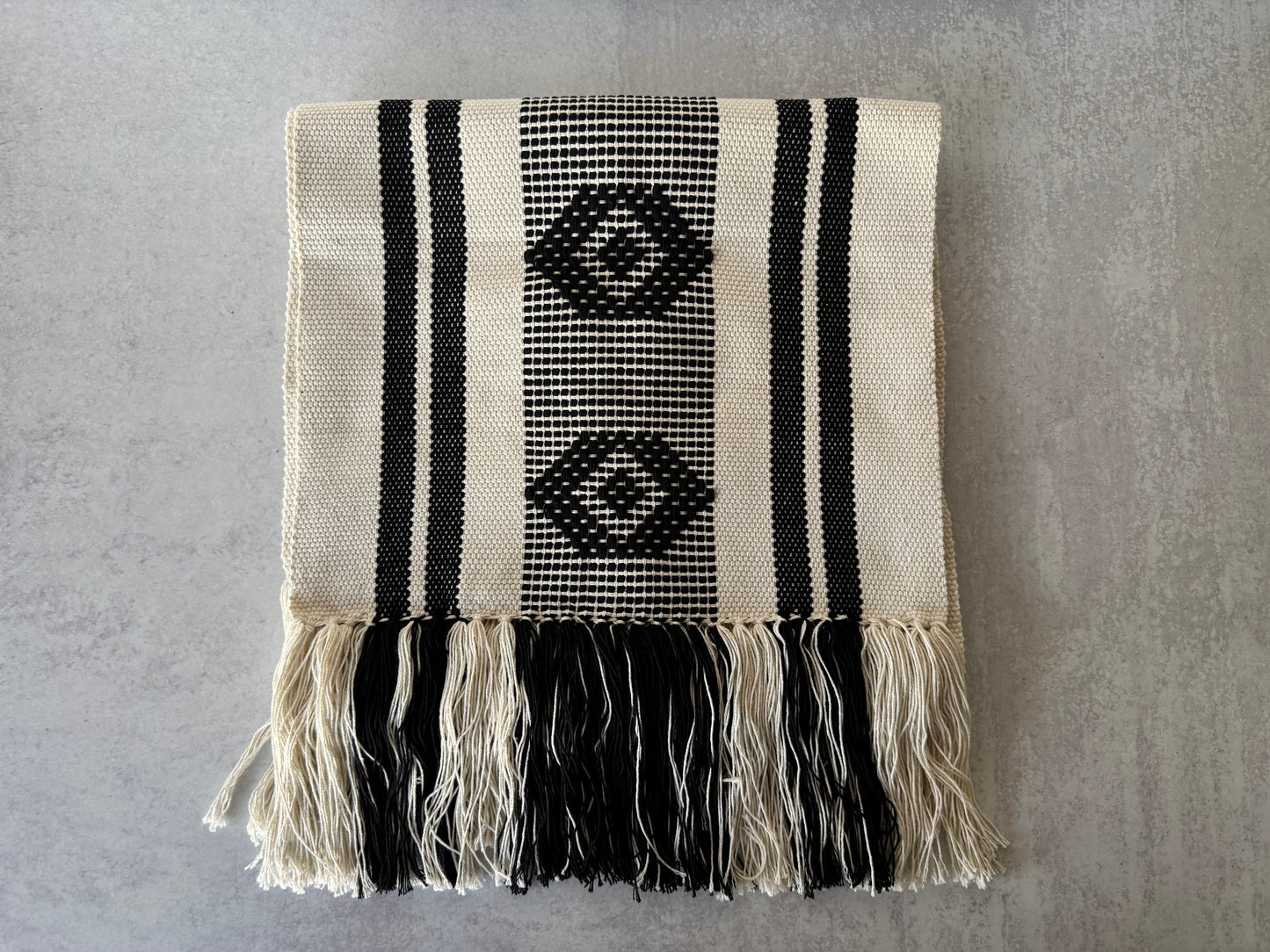Black and Cream Woven Table Runner
