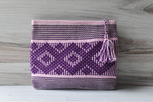 Purple & Pink Woven Zipper Pouch