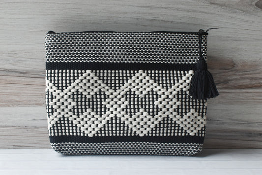 Black & Neutral Woven Zipper Pouch