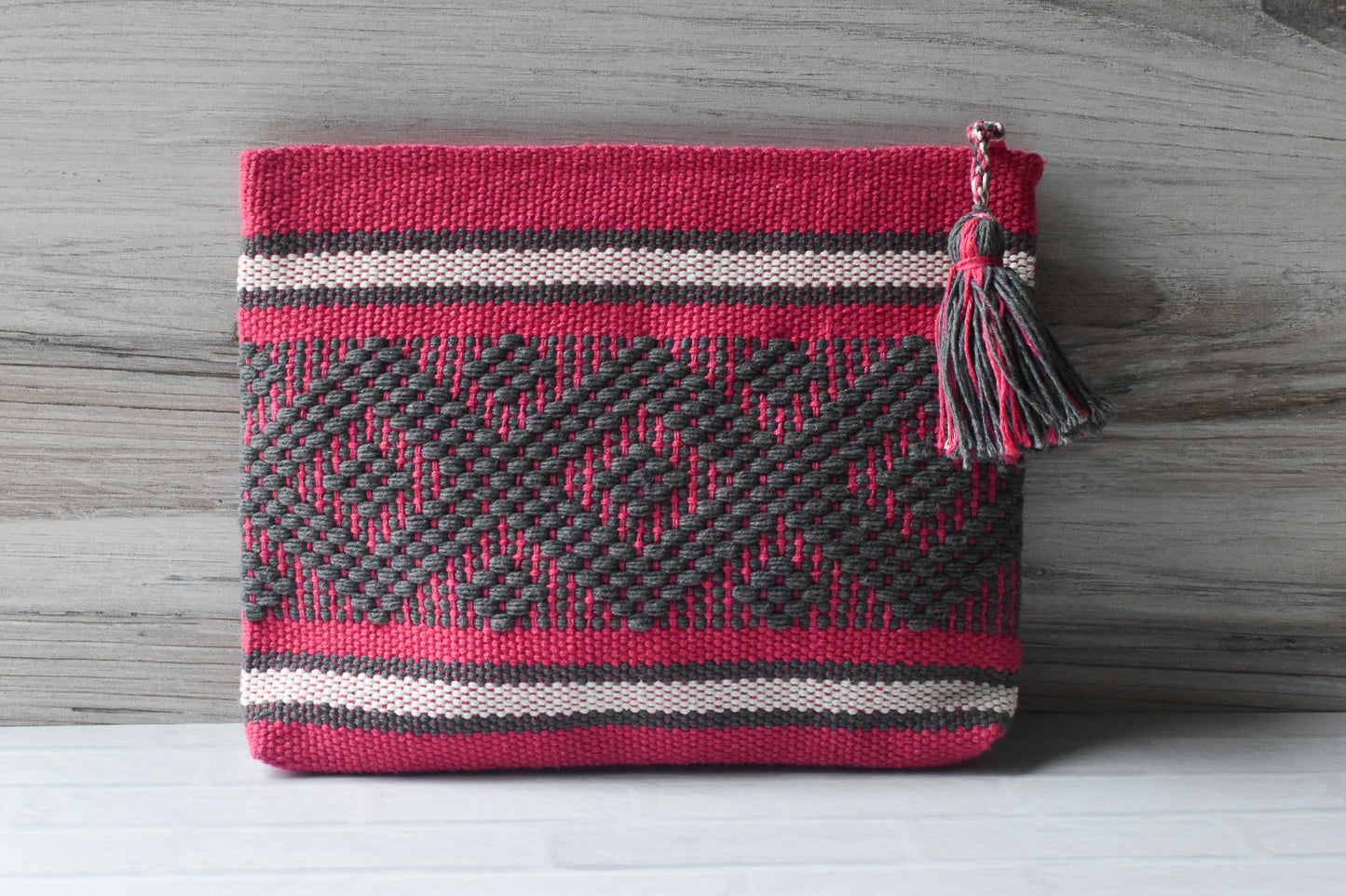 Pink & Gray Woven Zipper Pouch