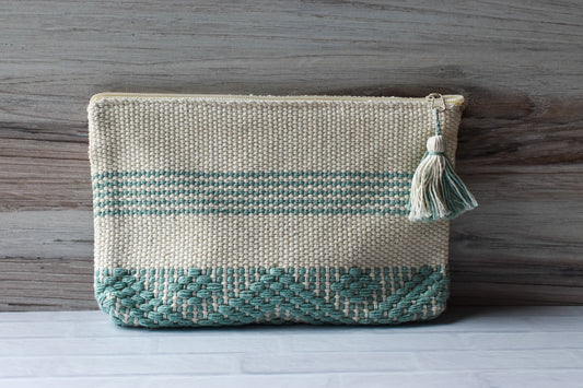 Mint & Natural Woven Zipper Pouch