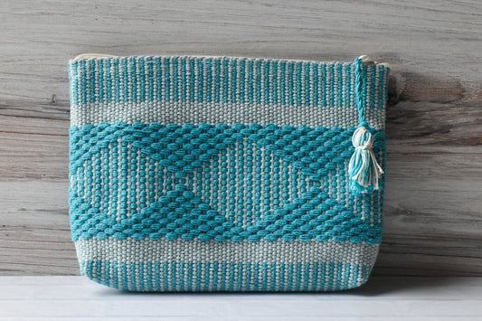 Turquoise Woven Zipper Pouch