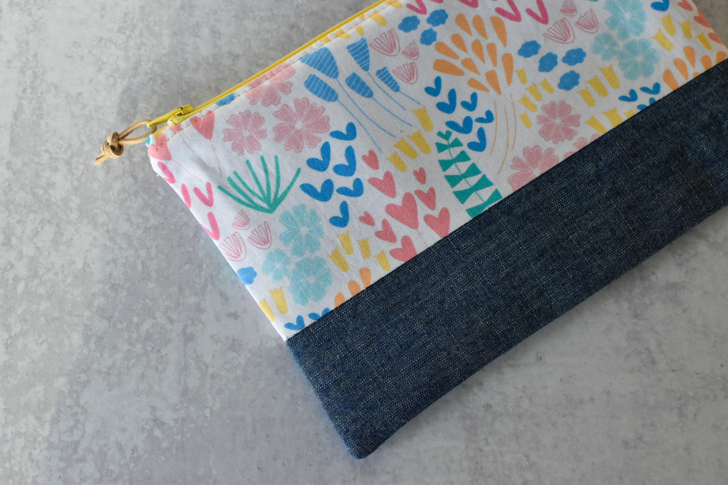 Floral & Denim Zipper Pouch