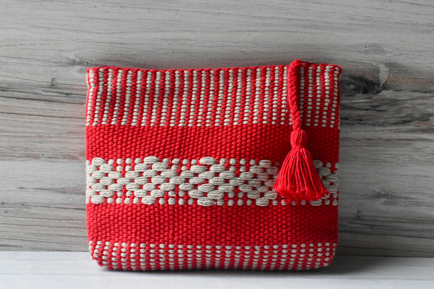 Red & Natural Woven Zipper Pouch