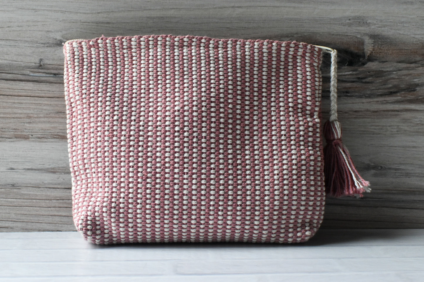 Pink & Natural Woven Zipper Pouch