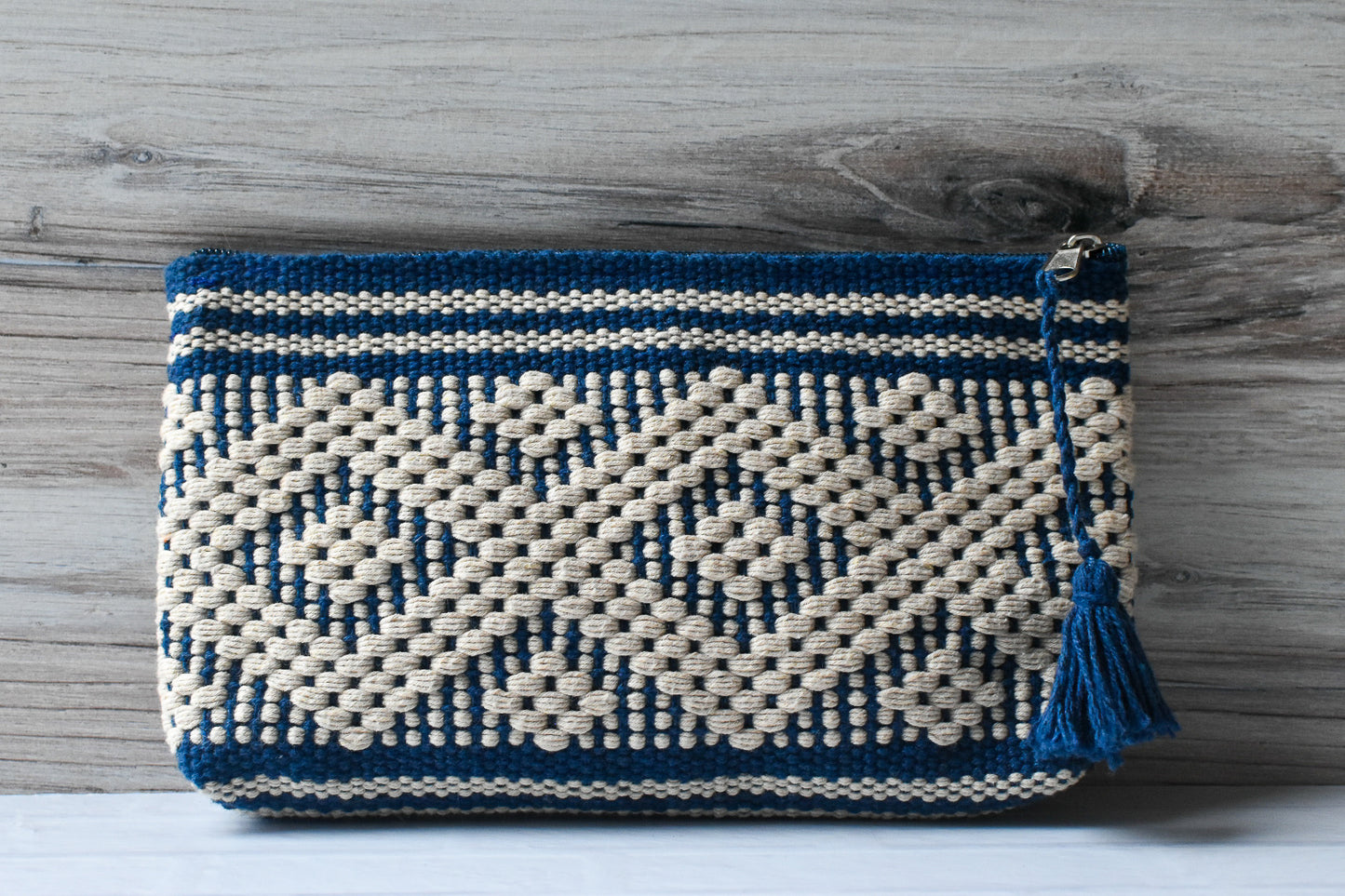 Navy & Natural Woven Zipper Pouch