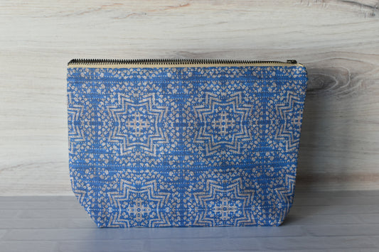 French Vintage Geo Blue Zipper Pouch