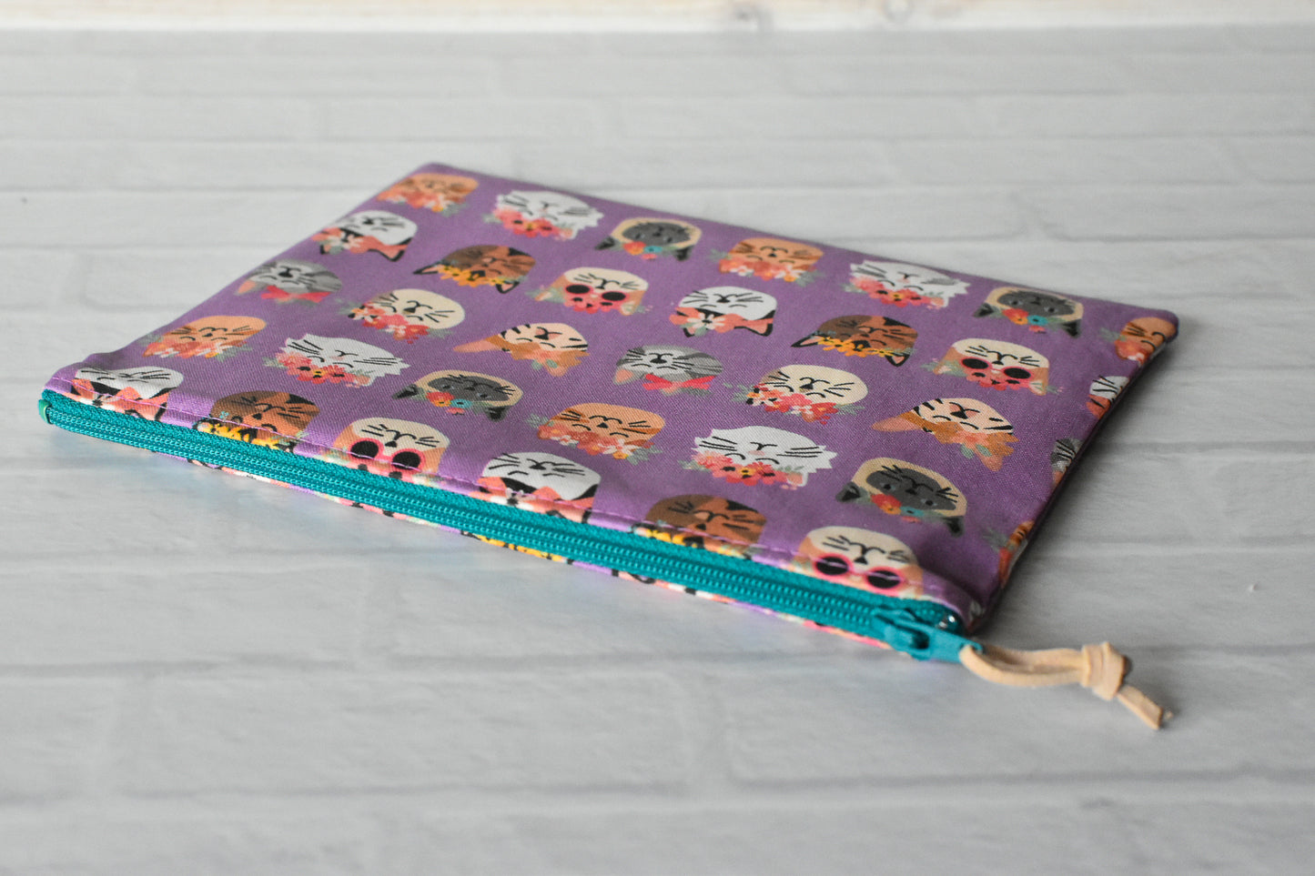 Floral Cats Zipper Pouch Purple