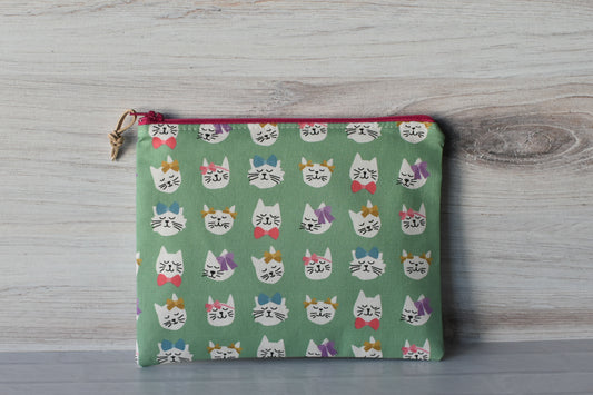 Floral Cats Zipper Pouch Green