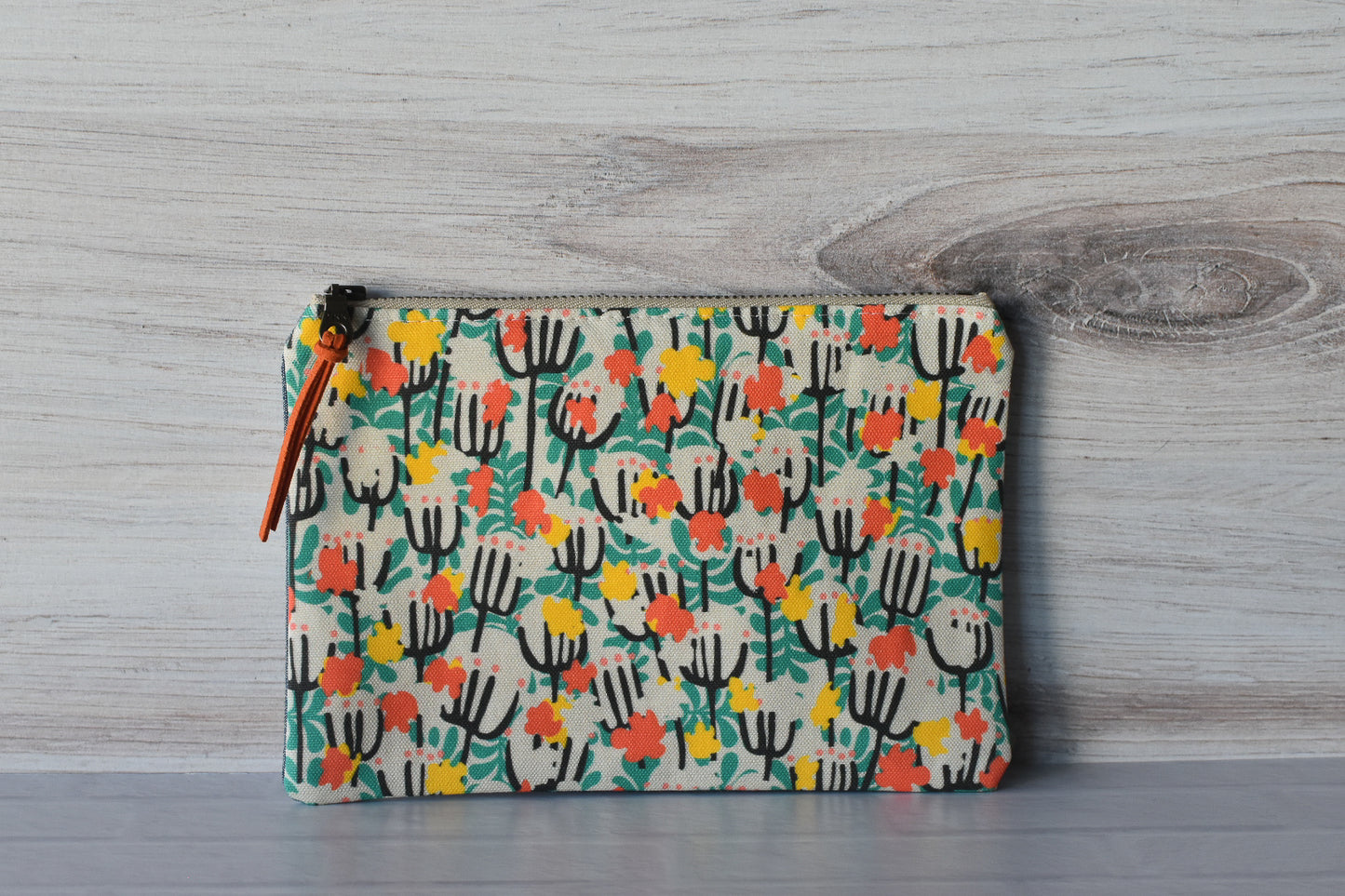 Floral and Denim Zipper Pouch