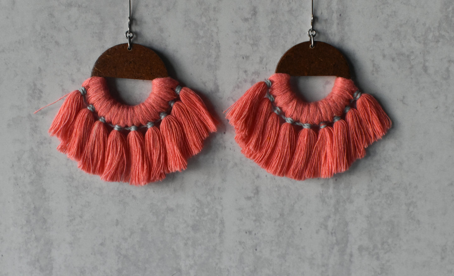 Coral Oaxaca yarn earrings