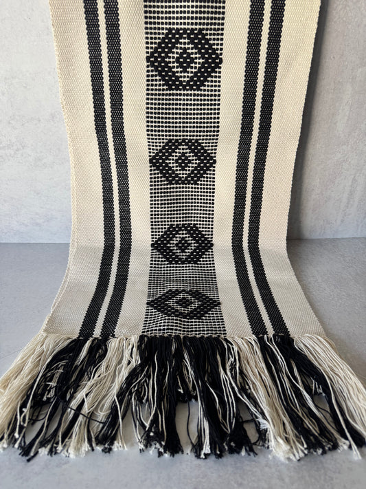 Black and Cream Woven Table Runner