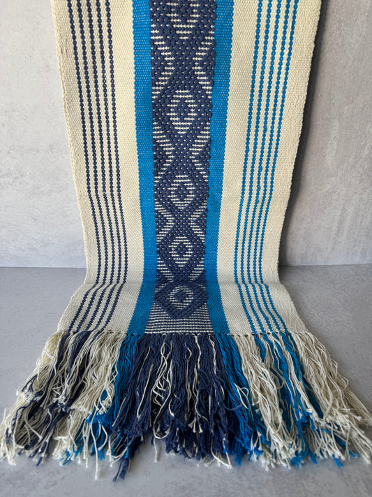 Blue and Cream Woven Table Runner